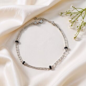 Black Crystal Accent Silver Anklet
