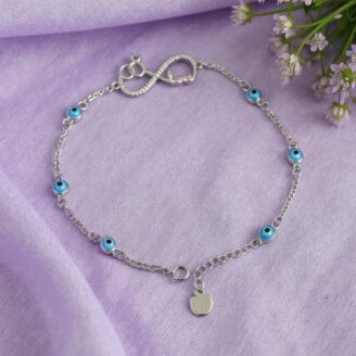 Evil Eye & Infinity Charm Silver Anklet