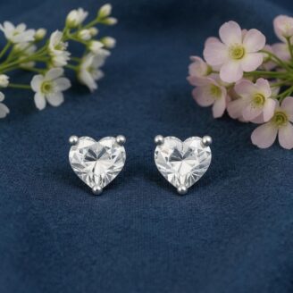 Heart-Shaped Solitaire Silver Stud Earrings