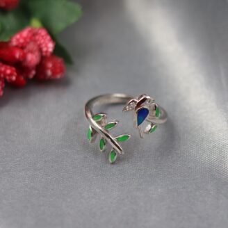 Parrot & Leaf Sterling Silver Ring
