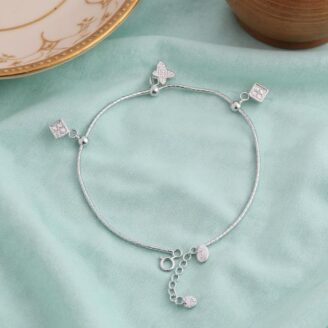 Butterfly and Geometric Charms Silver Anklet
