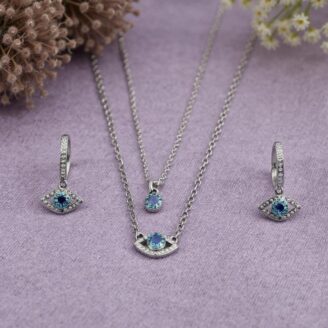 Evil Eye Protection Layered Silver Pendant Set