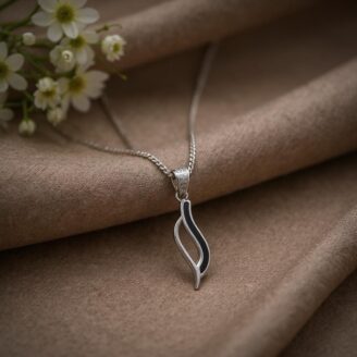 Sleek Black Wave Silver Pendant with Box Chain