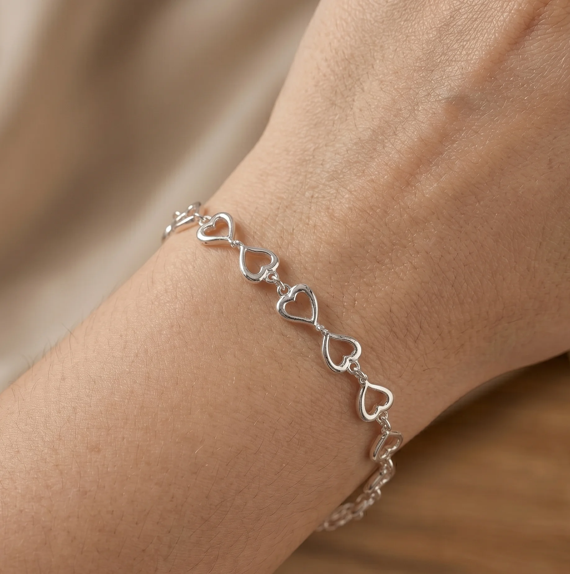 Heart Link 925 Silver Bracelet by Arika Jewellers (1) Heart Link 925 Silver Bracelet by Arika Jewellers