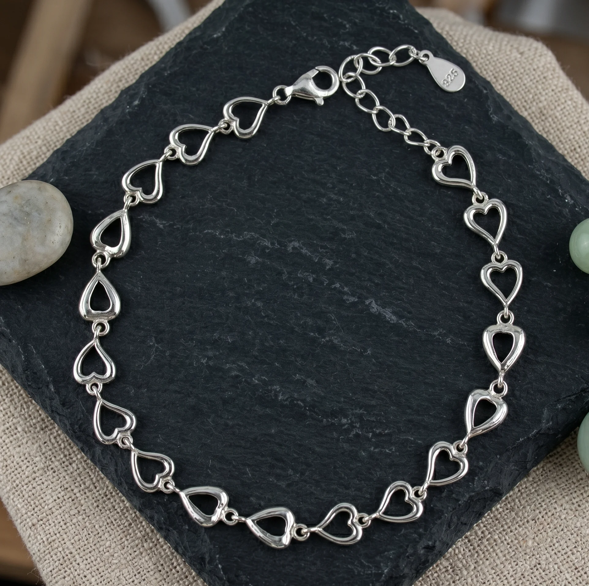 Heart Link 925 Silver Bracelet by Arika Jewellers (2) Heart Link 925 Silver Bracelet by Arika Jewellers
