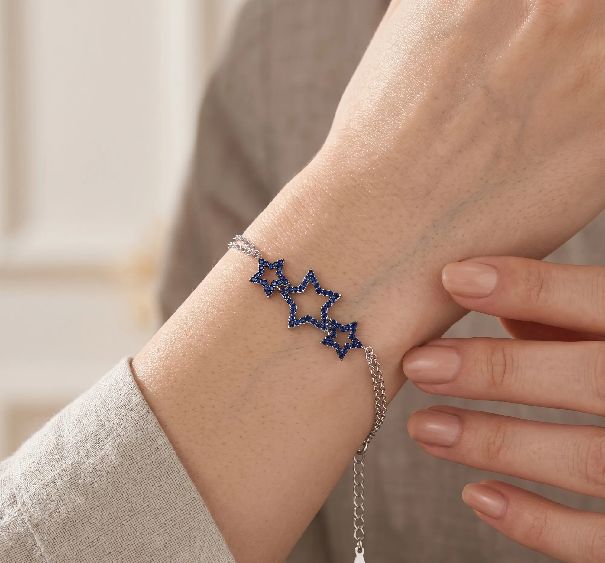 Triple Star Blue 925 Silver Bracelet by Arika Jewellers (2) Triple Star Blue 925 Silver Bracelet by Arika Jewellers
