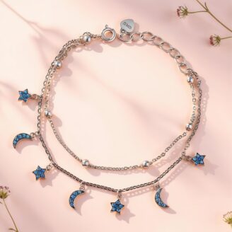Silver Moon & Star Charm Silver Bracelet