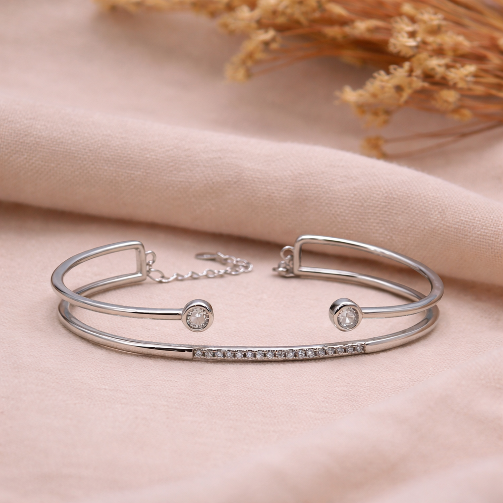Double Layer Bangle 925 Silver Bracelet by Arika Jewellers (1) Double Layer Bangle 925 Silver Bracelet by Arika Jewellers