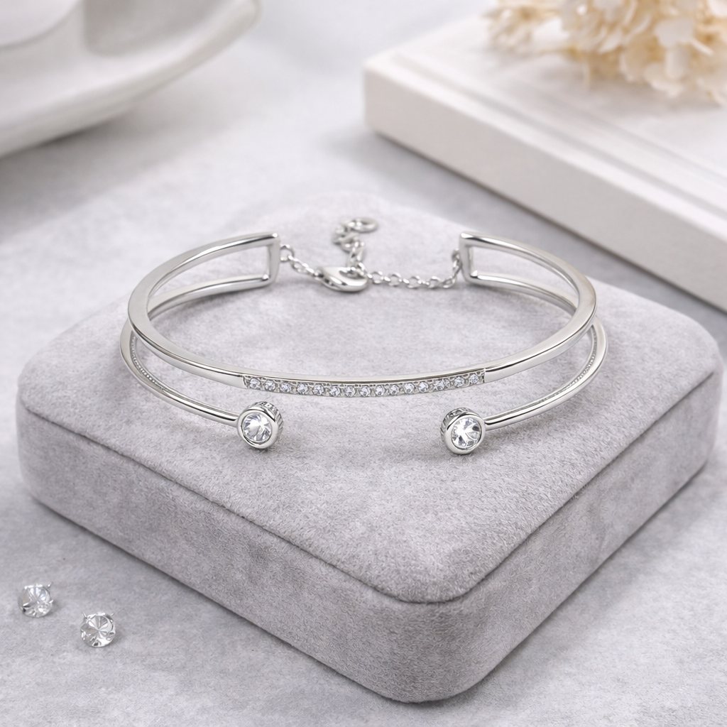Double Layer Bangle 925 Silver Bracelet by Arika Jewellers (2) Double Layer Bangle 925 Silver Bracelet by Arika Jewellers