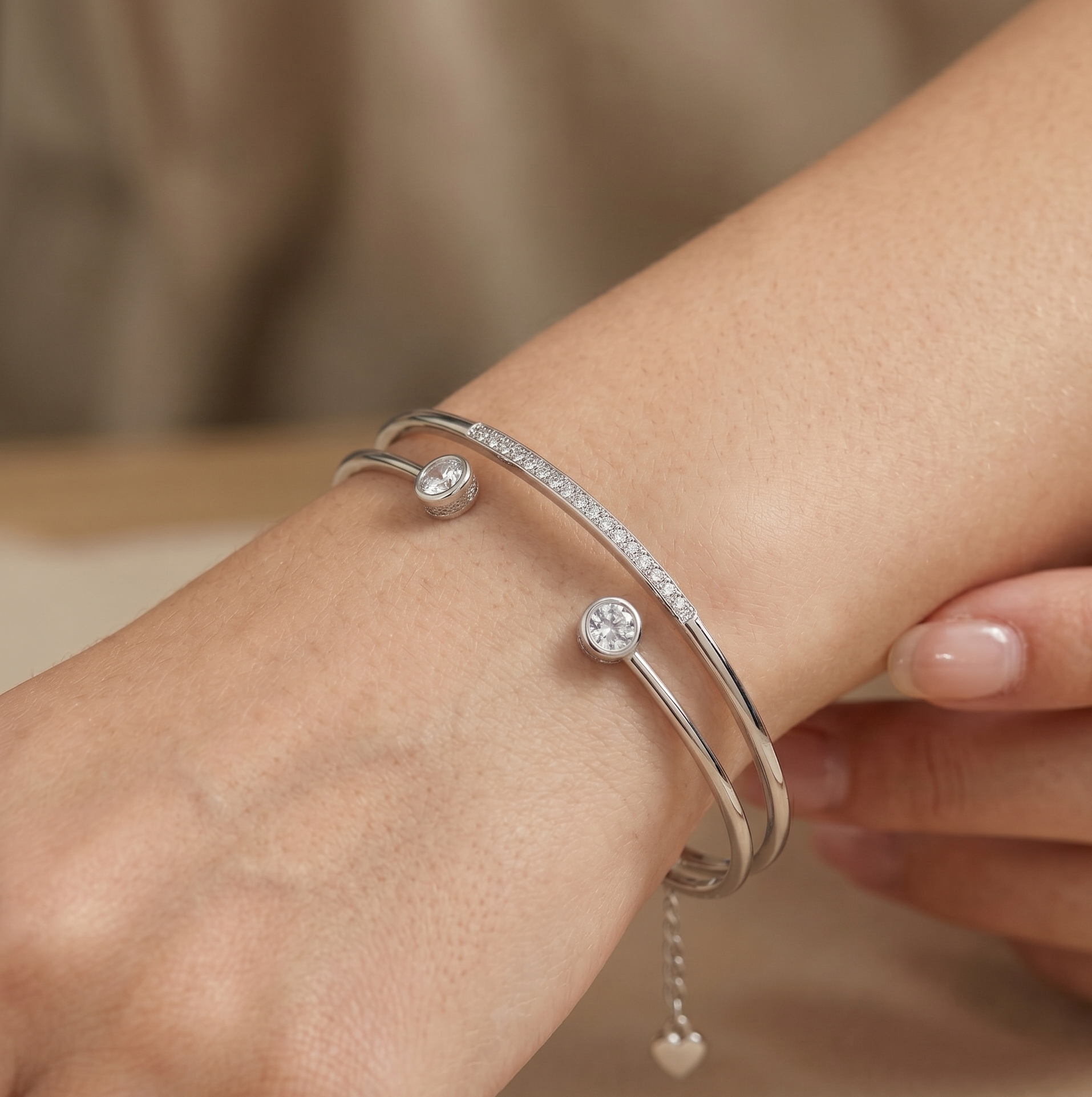 Double Layer Bangle 925 Silver Bracelet by Arika Jewellers (3) Double Layer Bangle 925 Silver Bracelet by Arika Jewellers