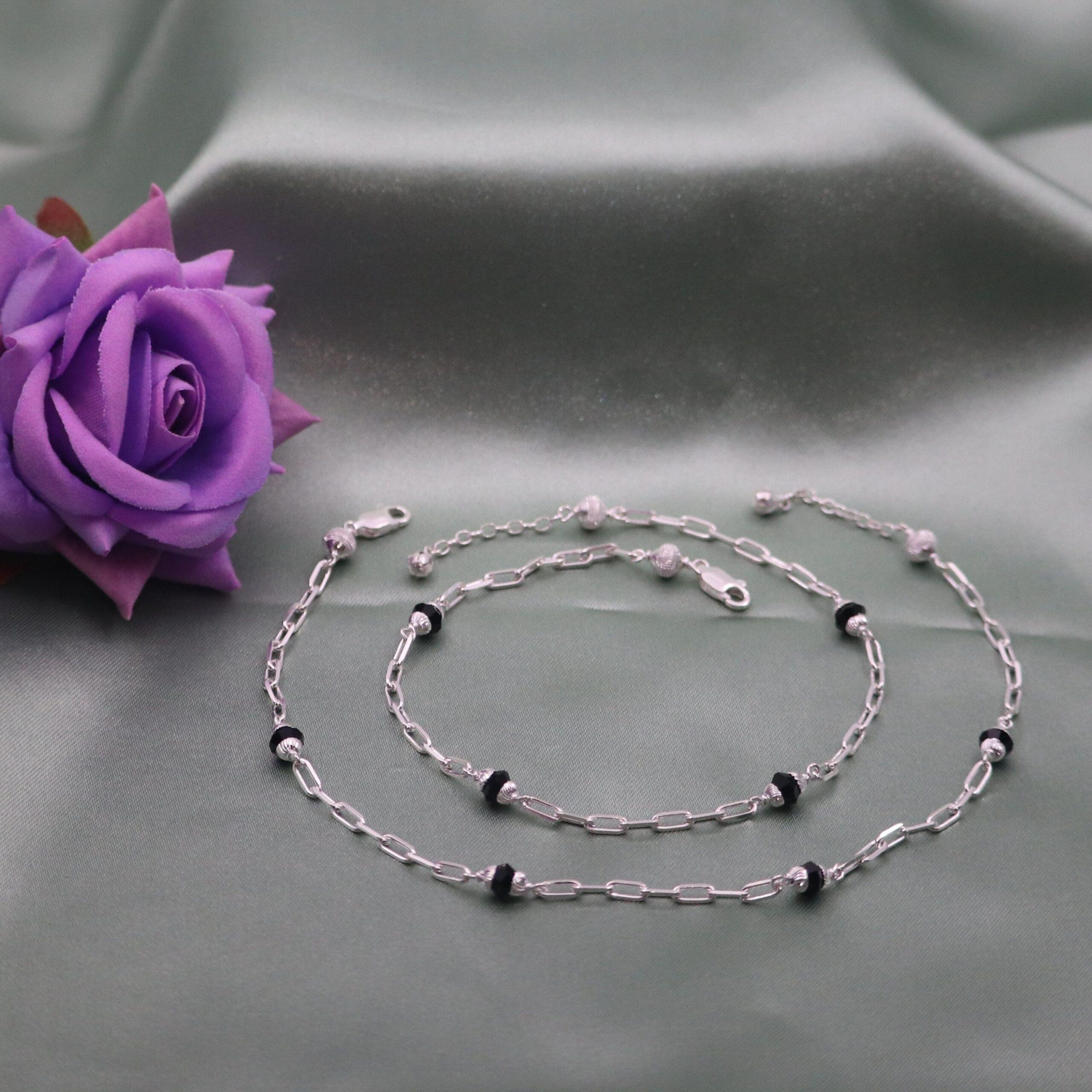 Arika Jewellers Black Crystal Accent 925 Silver Anklet 1 Arika Jewellers Black Crystal Accent 925 Silver Anklet