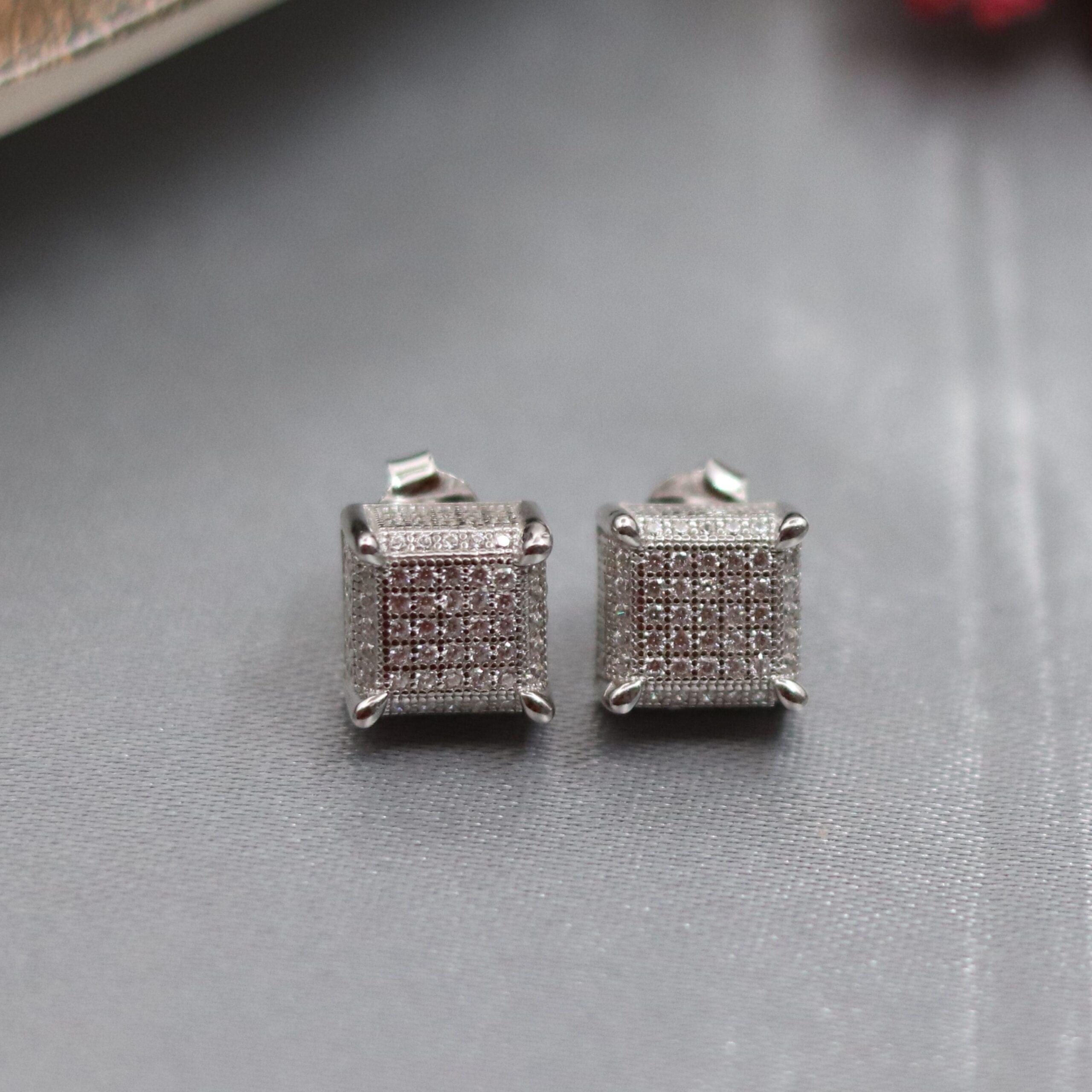 Arika Jewellers Square Stud 925 Silver Earrings (1) Arika Jewellers Square Stud 925 Silver Earrings