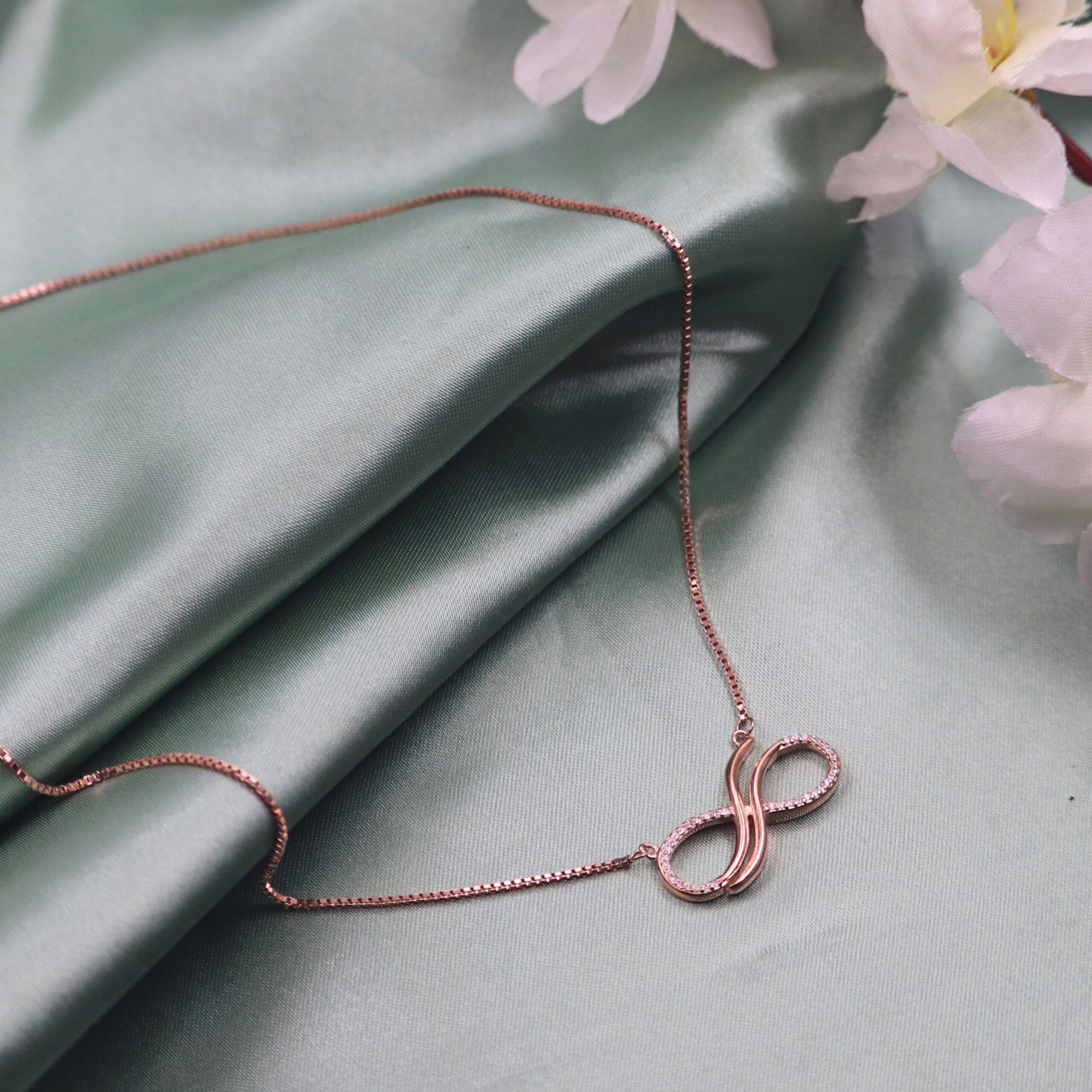 Arika Jewellers Elegant Infinity Twist Necklace in Rose Gold (3) Arika Jewellers 925 Silver Elegant Infinity Twist Necklace in Rose Gold