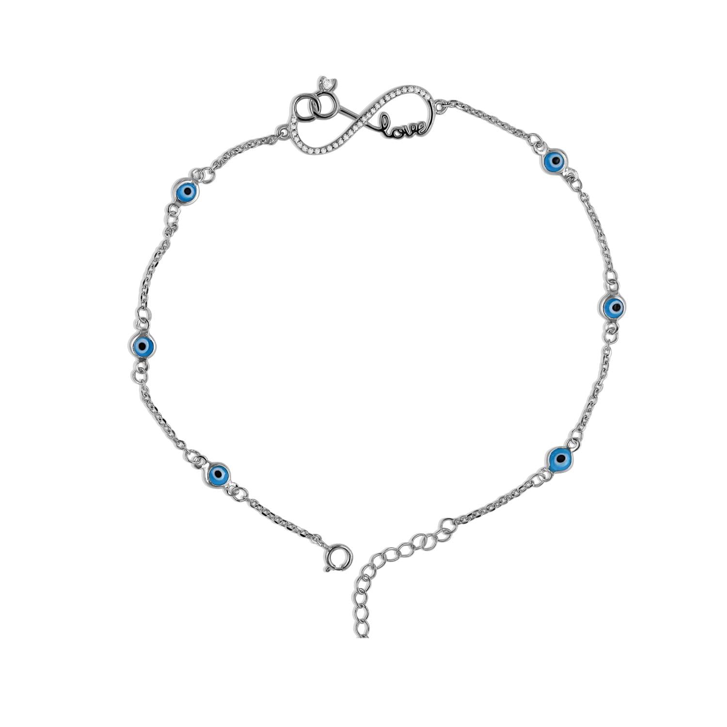 Arika Jewellers Evil Eye and Infinity Charm Silver Anklet Arika Jewellers Evil Eye and Infinity Charm 925 Silver Anklet