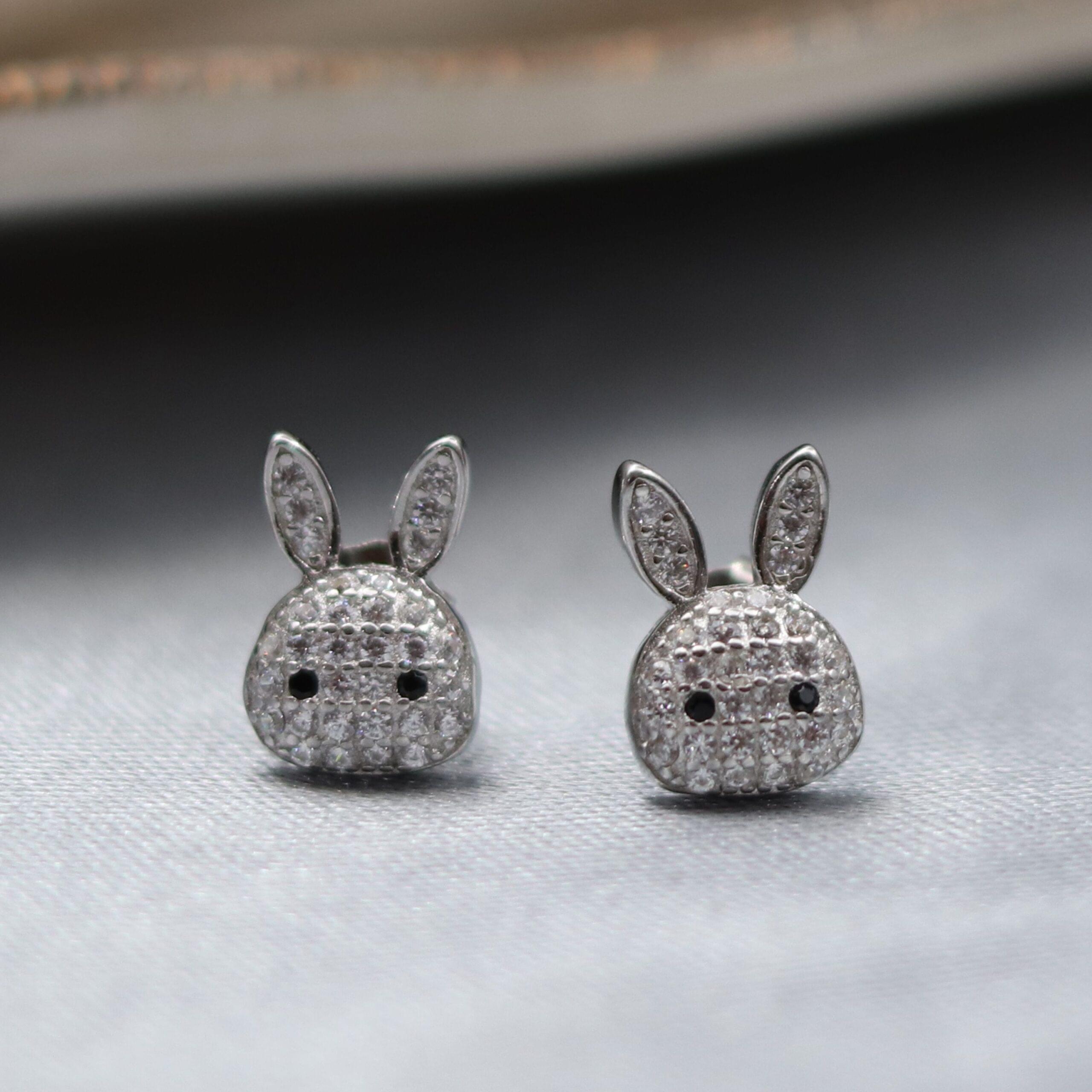 Arika Jewellers Sparkling Bunny Stud 925 Silver Earrings (2) Arika Jewellers Sparkling Bunny Stud 925 Silver Earrings
