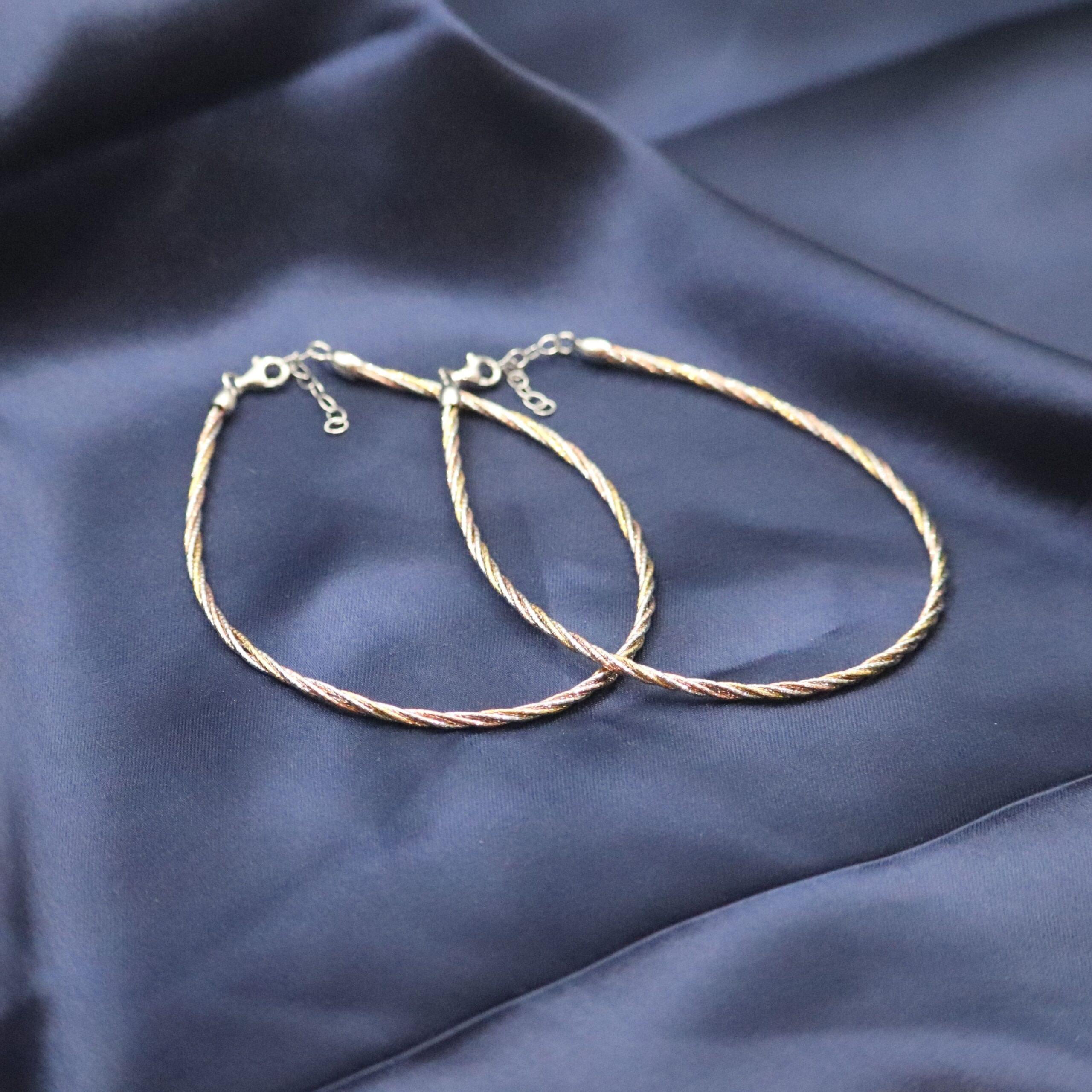 Arika Jewellers Triple Tone Twisted Chain 925 Silver Anklet 1 Arika Jewellers Triple Tone Twisted Chain 925 Silver Anklet