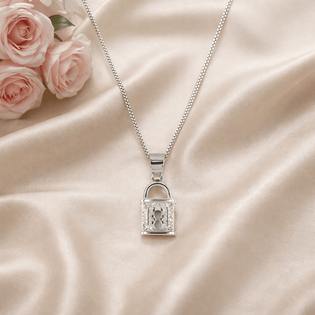 Arika jewellers Lock Pendant Silver Necklace (2) Arika jewellers Lock Pendant Silver Necklace