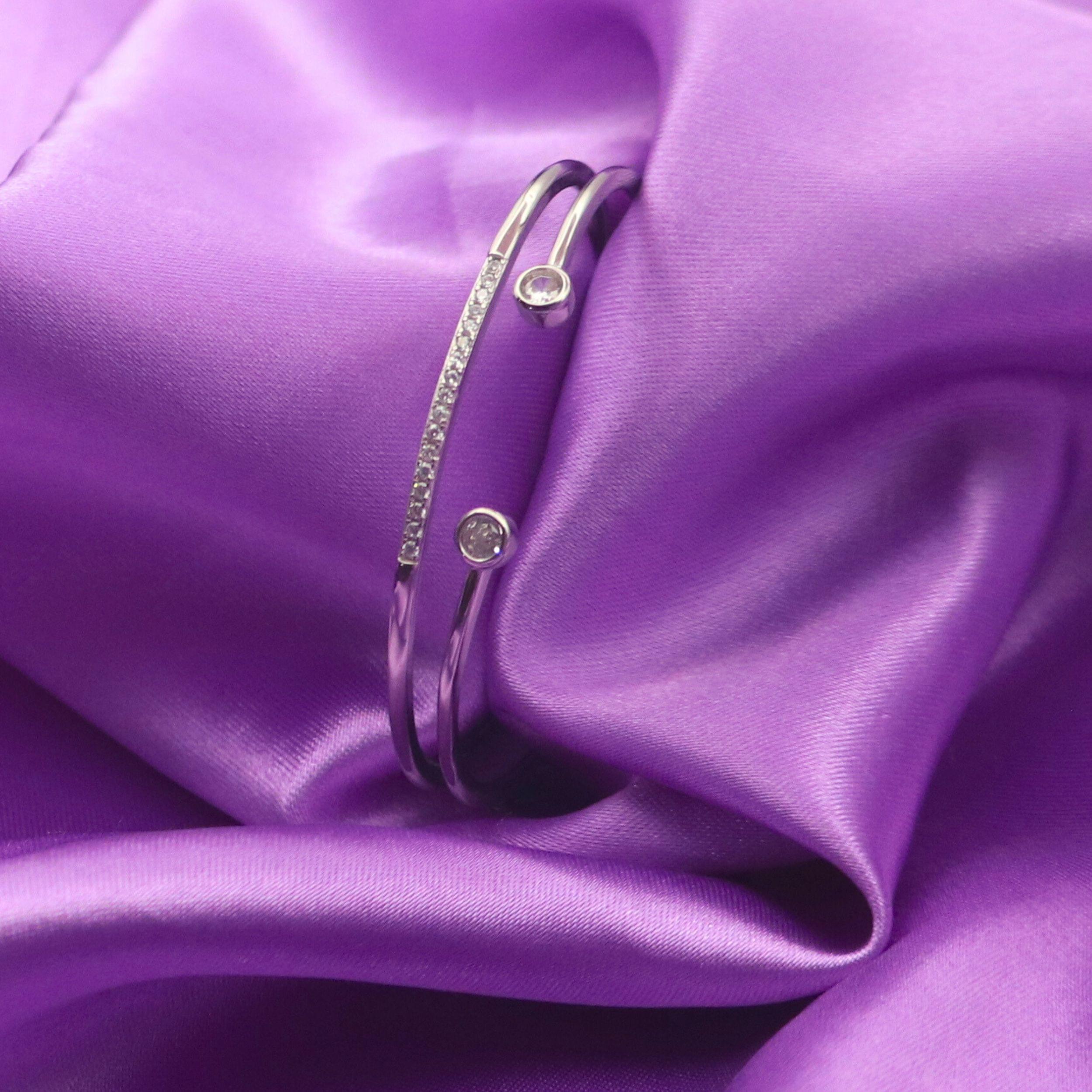 Arika Double Layer Crystal Silver Bangle Bracelet (1) Arika Jewellers 925 Silver Double Layer Crystal Silver Bangle Bracelet
