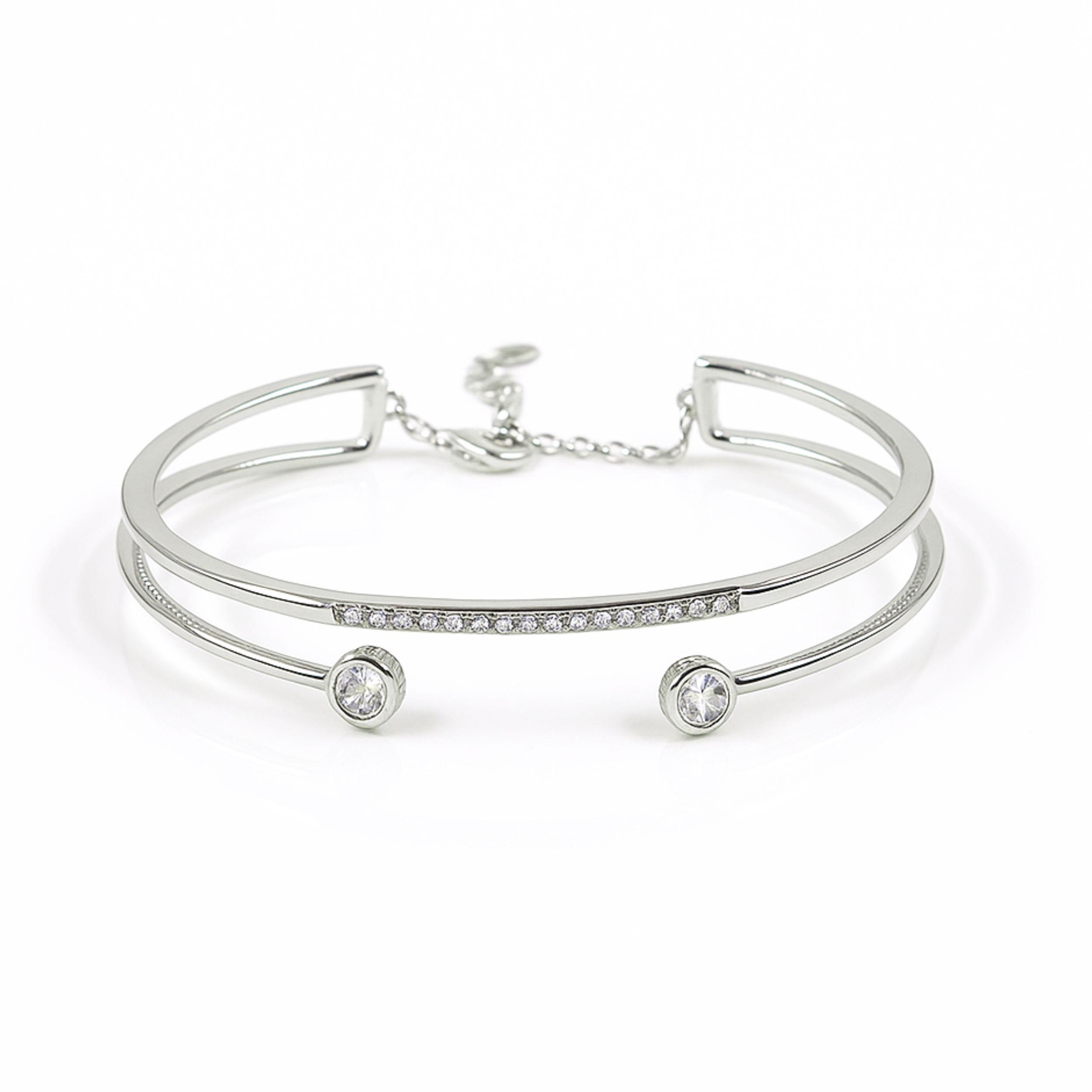 Arika Double Layer Crystal Silver Bangle Bracelet (2) Arika Jewellers 925 Silver Double Layer Crystal Silver Bangle Bracelet