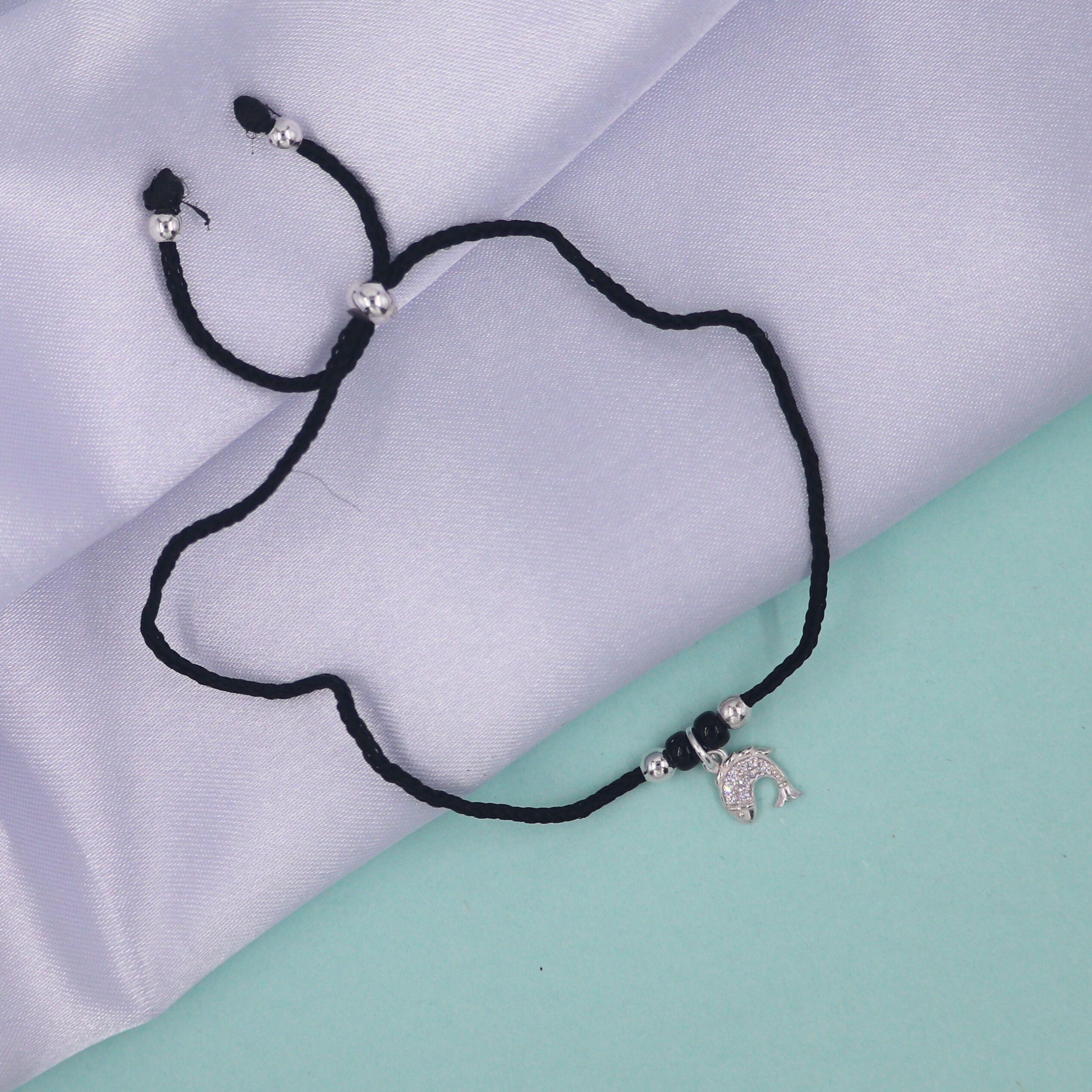 Arika Jewellers 925 Silver Dolphin Charm Nazariya Thread Anklet (1) Arika Jewellers 925 Silver Dolphin Charm Nazariya Thread Anklet