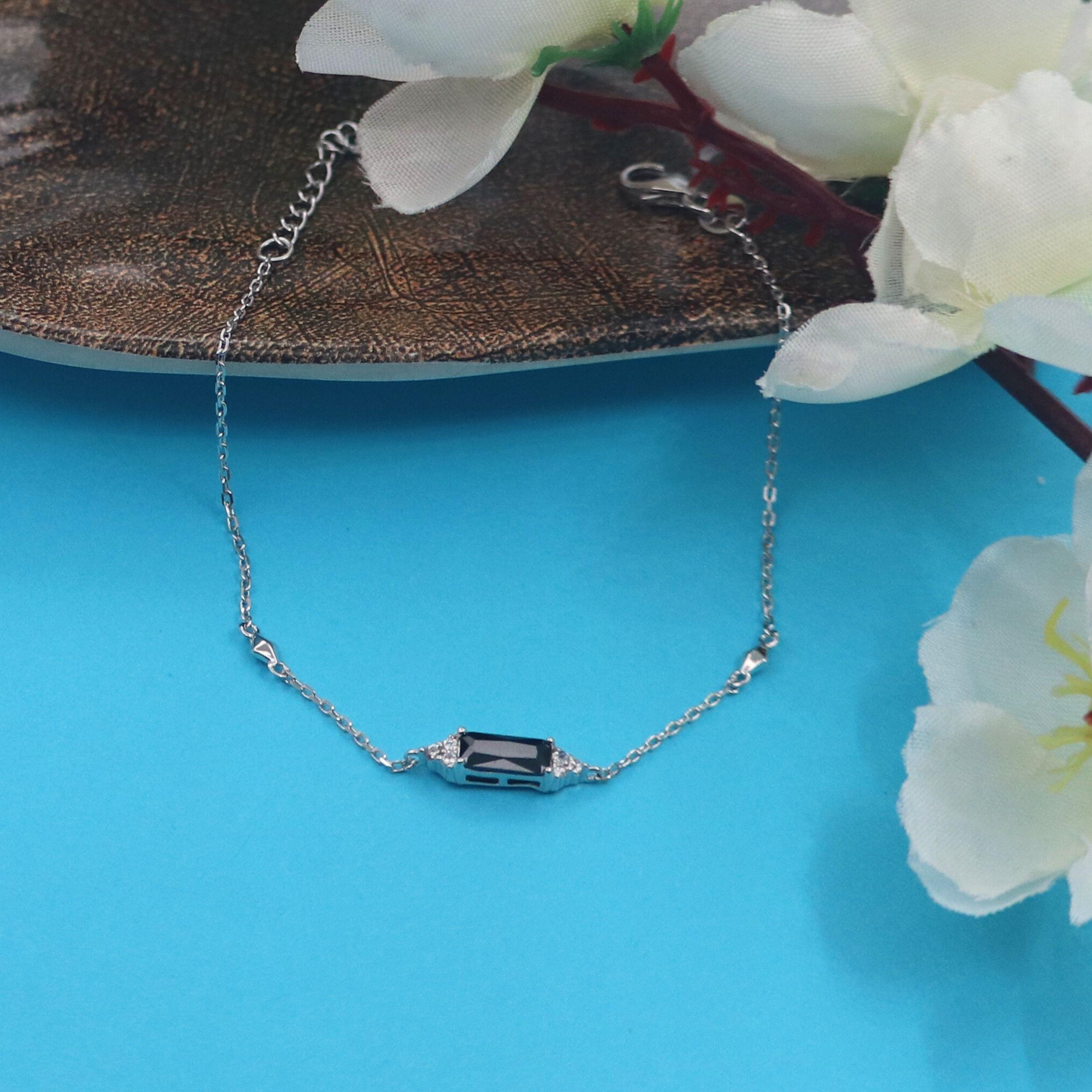 Arika Jewellers Black Crystal Pendant Silver Bracelet Arika Jewellers 925 Silver Black Crystal Pendant Silver Bracelet