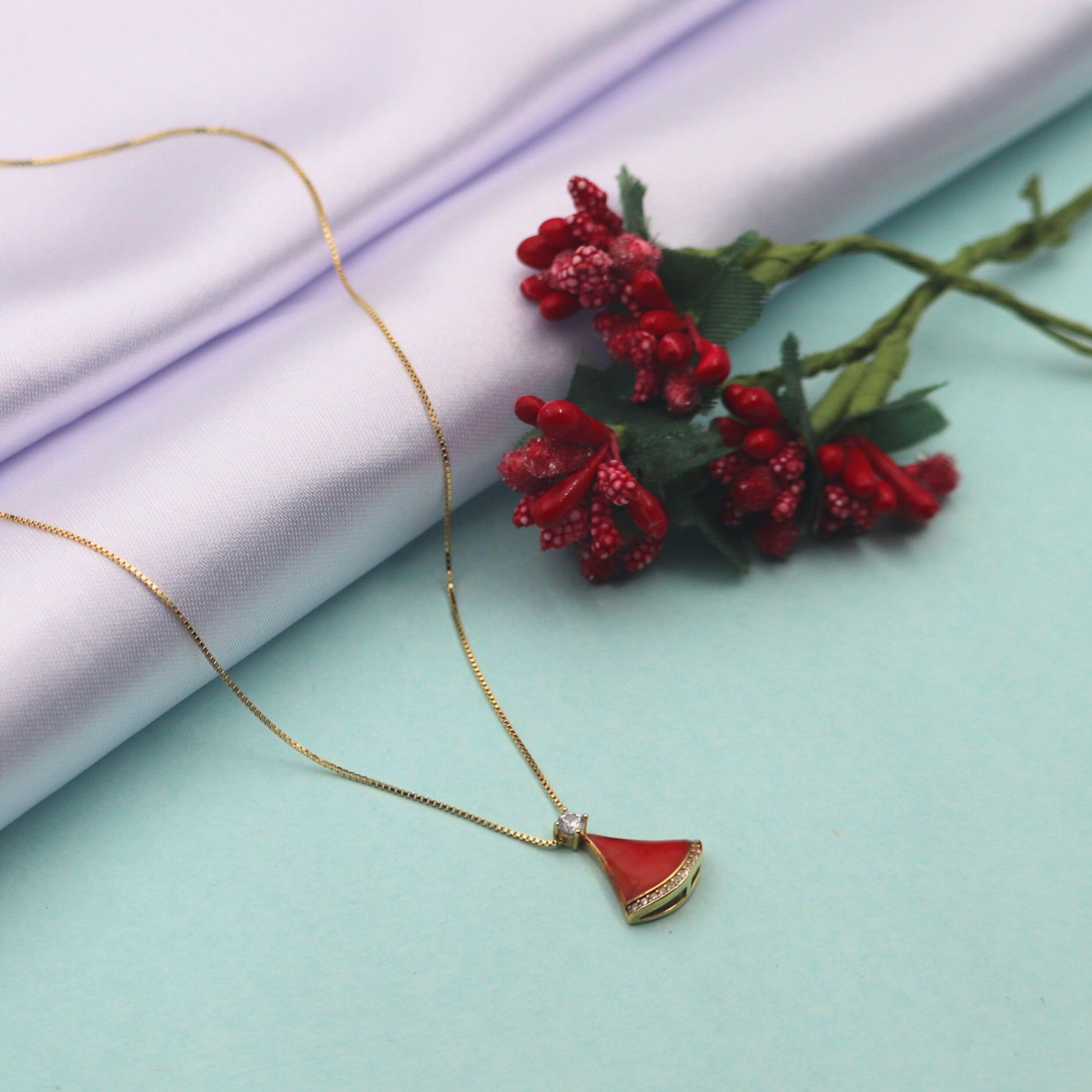 Arika Jewellers Red Enamel with Crystal Accents, Gold-Plated Chain (1) Arika Jewellers 925 Silver Red Enamel with Crystal Accents, Gold-Plated Chain