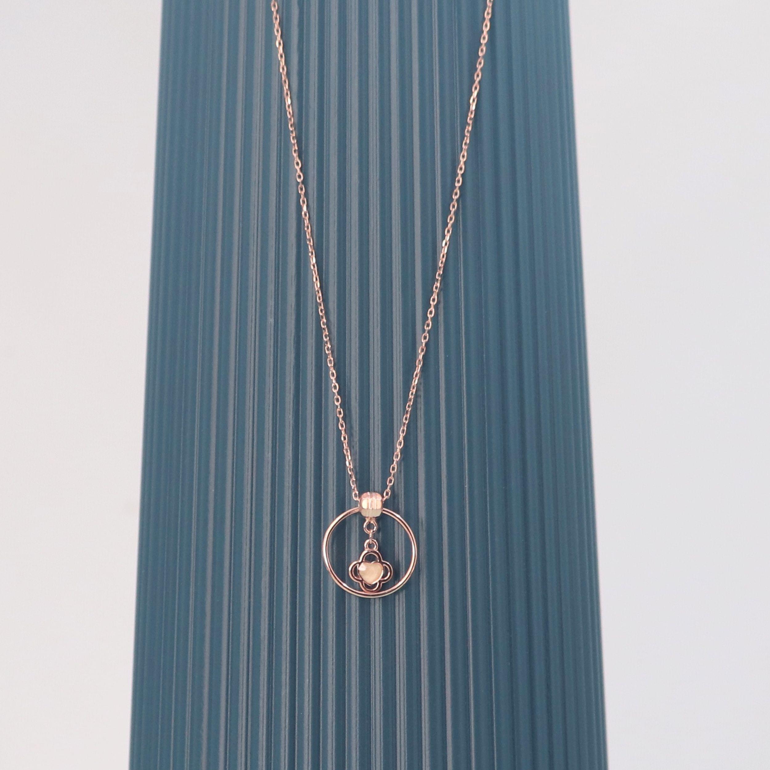 Arika Jewellers Rose Gold Circle Heart Pendant Necklace (1) Arika Jewellers 925 Silver Rose Gold Circle Heart Pendant Necklace