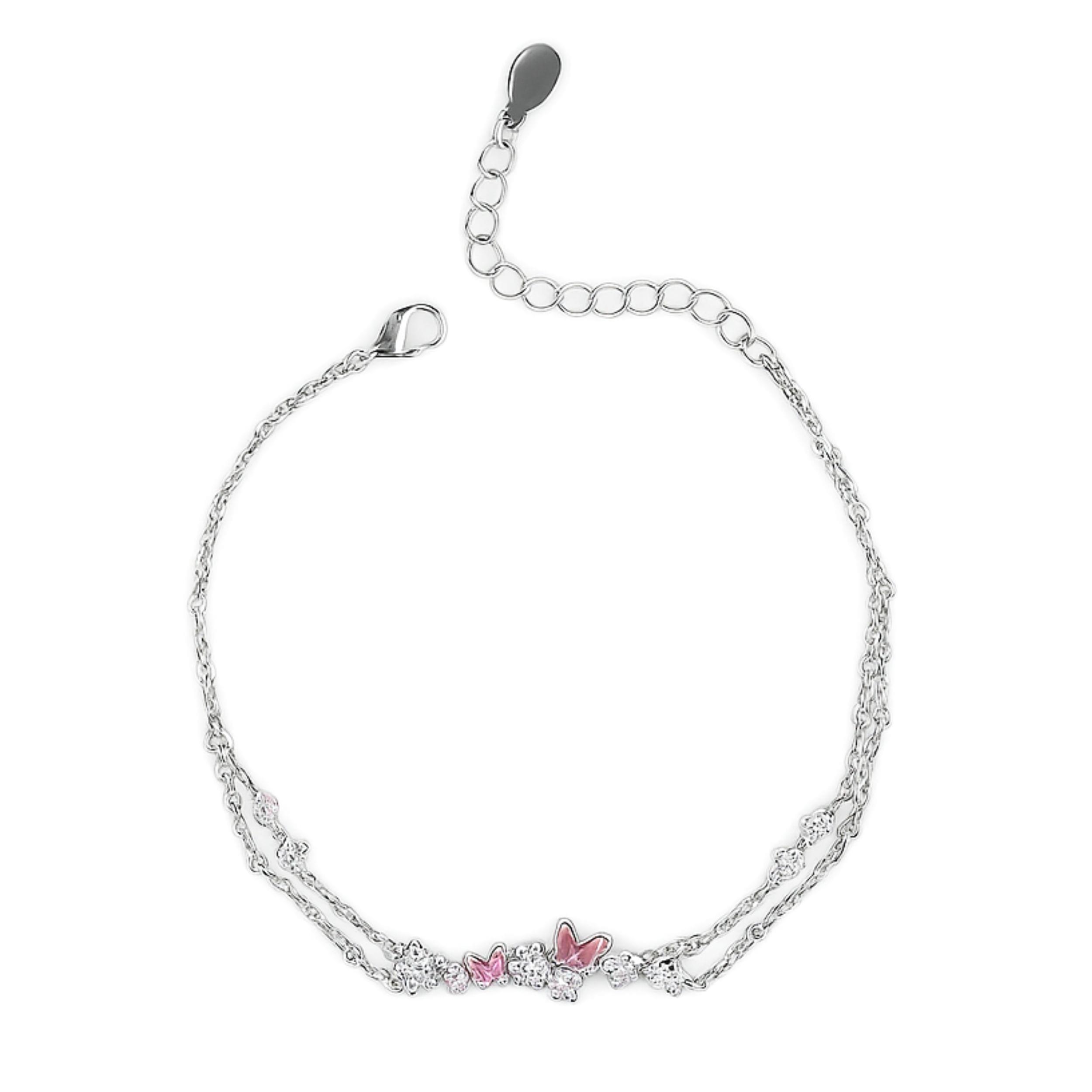 Arika Jewellers Silver Butterfly Double Chain Bracelet (1) Arika Jewellers 925 Silver Butterfly Double Chain Bracelet