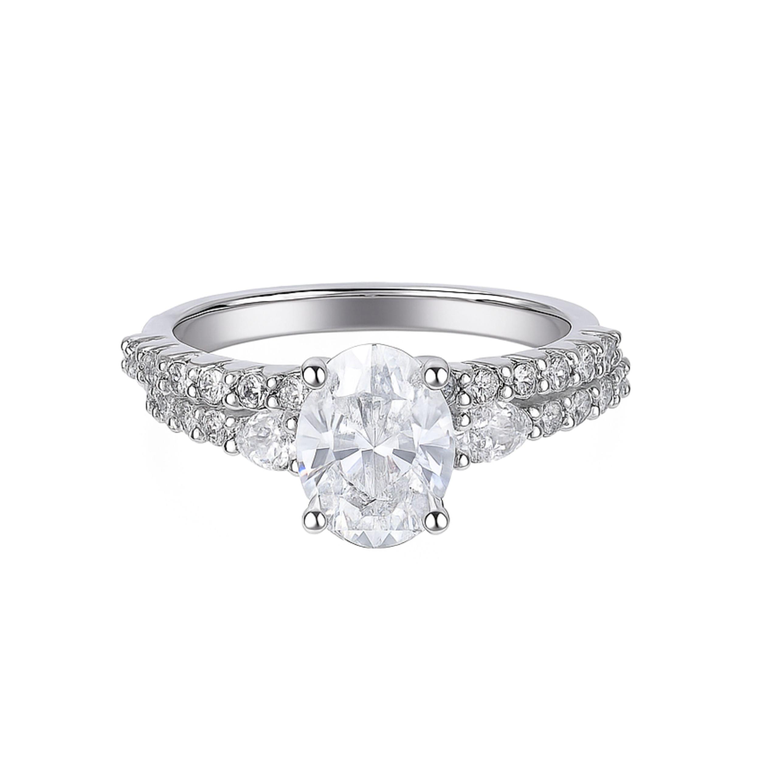 Arika Jewellers Silver Oval Cut Engagement Ring Set with Pave Band (1) Arika Jewellers Silver Oval Cut Engagement Ring Set with Pave Band