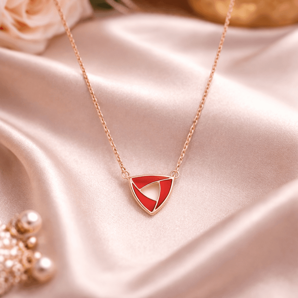 Arika jewellers Red Enamel Triangle Silver Necklace (2) Arika jewellers Red Enamel Triangle Silver Necklace