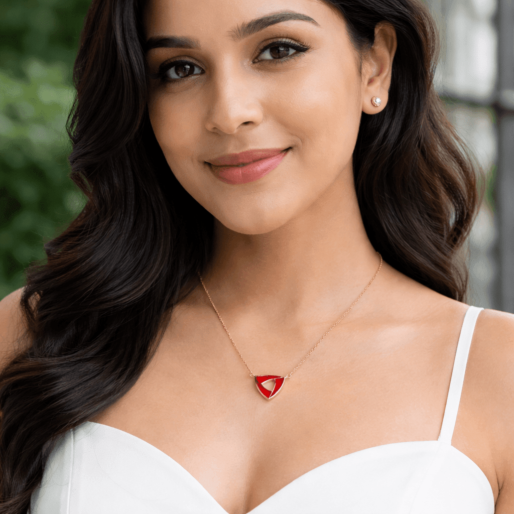 Arika jewellers Red Enamel Triangle Silver Necklace (3) Arika jewellers Red Enamel Triangle Silver Necklace