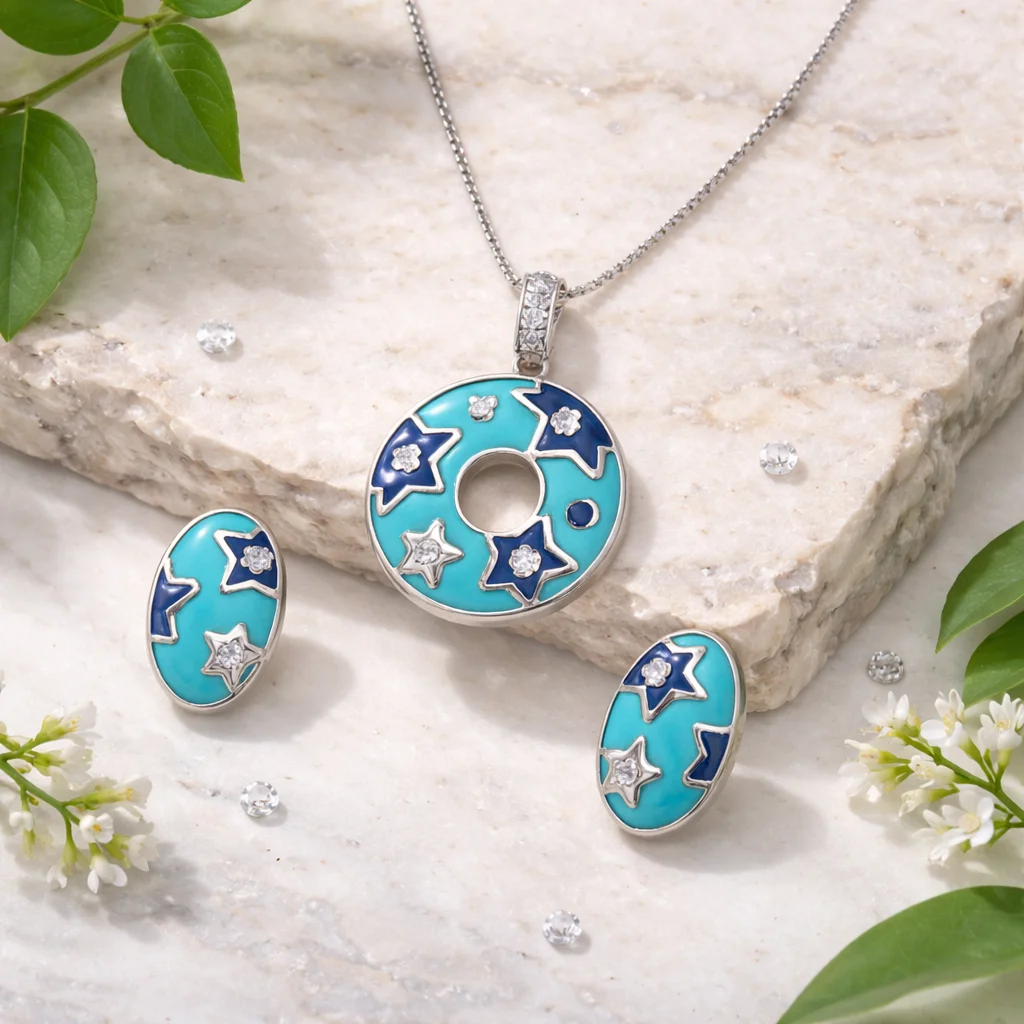 Turquoise Navy Star 925 Silver Jewellery Set by Arika Jewellers (2) Turquoise Navy Star 925 Silver Jewellery Set by Arika Jewellers
