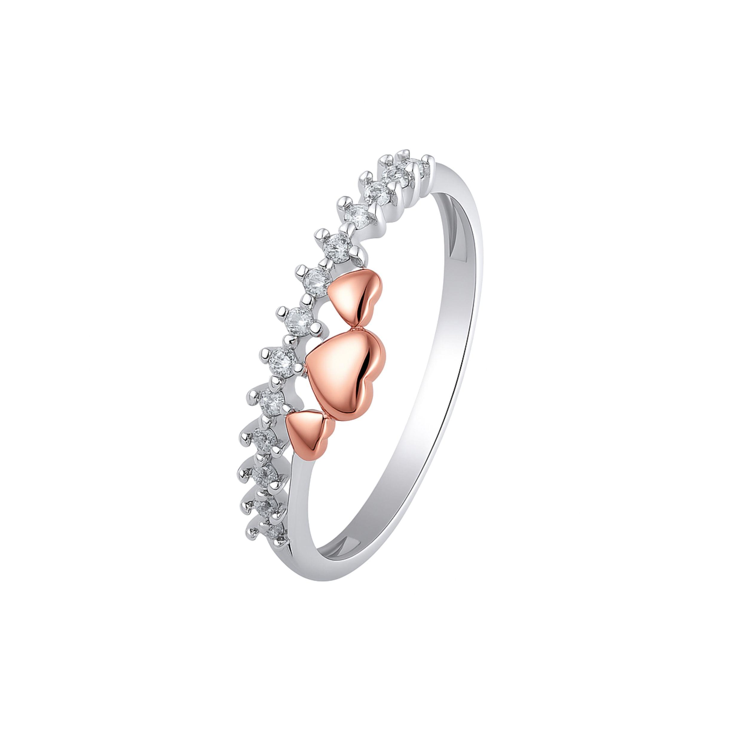 Arika Jewellers 925 Sterling Silver Ring with Rose Gold Hearts and Crystal Accents (1) Arika Jewellers 925 Sterling Silver Ring with Rose Gold Hearts