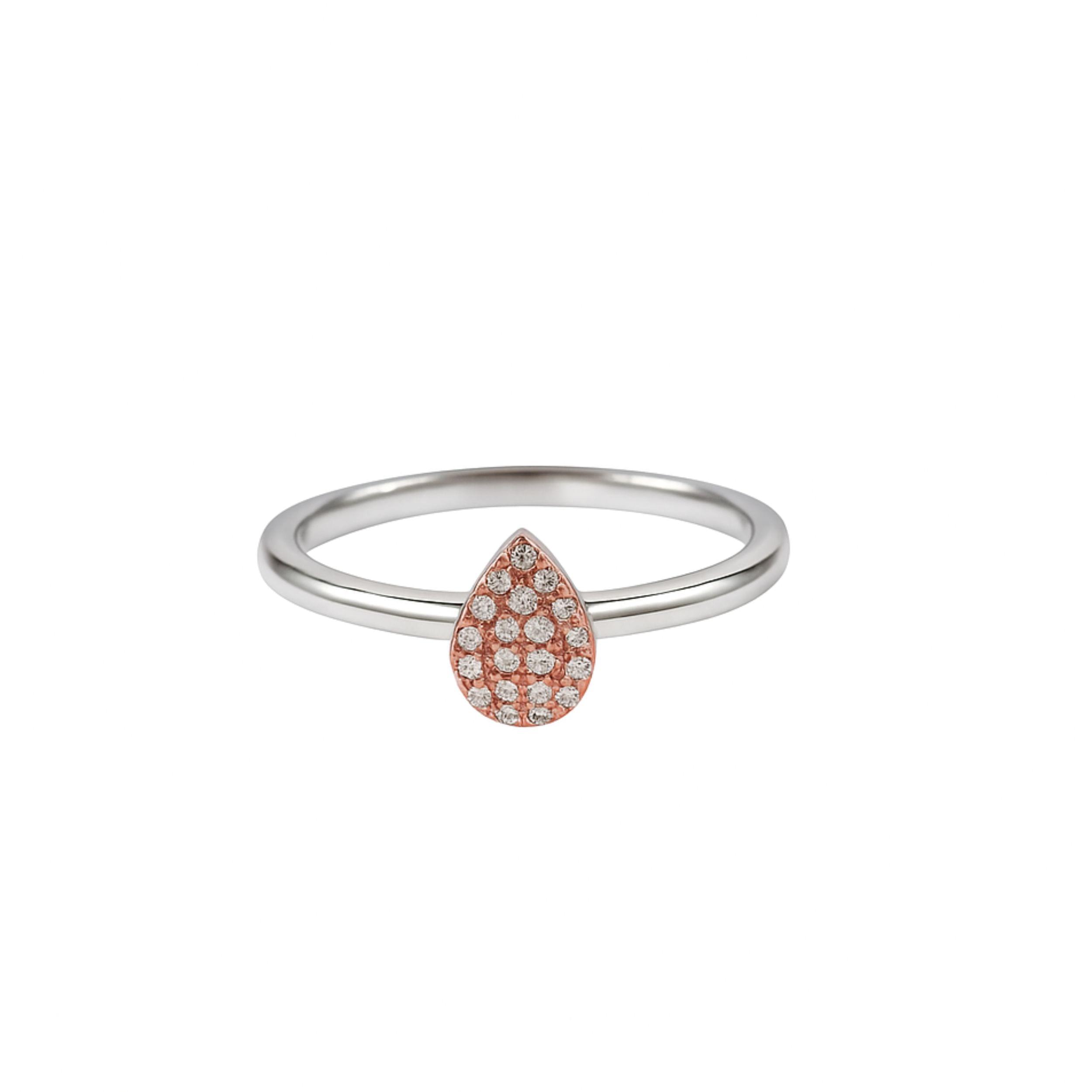 Arika Jewellers 925 Sterling Silver Teardrop Ring with Rose Gold Crystal Pave Arika Jewellers 925 Silver Two-Tone Ring